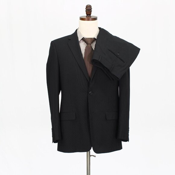 Adolfo 40R 34x29 Black Striped 2-Button Suit R472